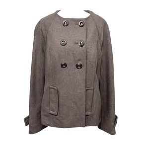 Mossimo Womens Light Brown‎ Wool Blend Double Breasted Cropped Jacket Collarless